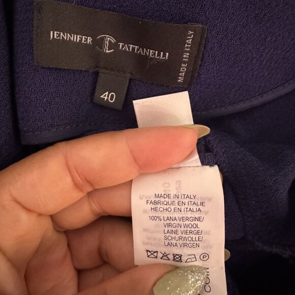 Jennifer Tattanelli Womens Navy Blue Virgin Wool Zip-Up Short Sleeve Mini Size 8 - Picture 6 of 8